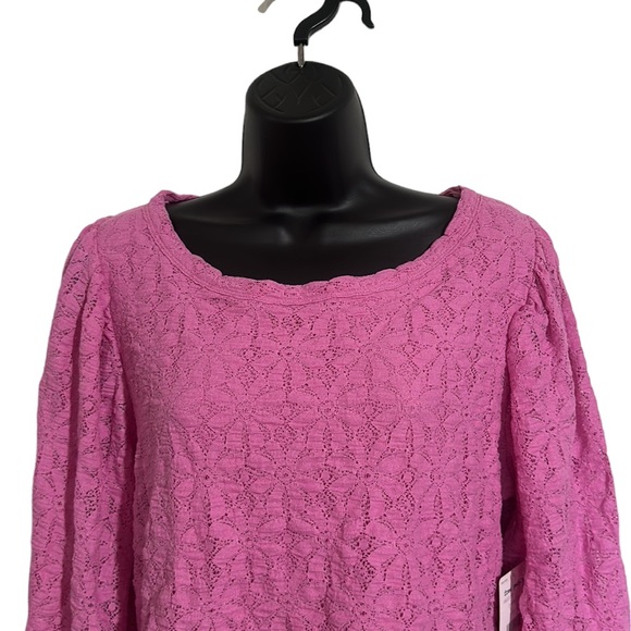 NWT Free People Tea Time Plumeria Boho Cropped Long Puffy Sleeve Shirt Sz XL - Picture 2 of 9